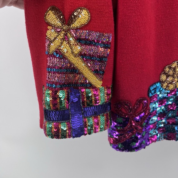 Vintage Michael Simon Events Cardigan Christmas Women's Gifts Presents Sequins - Picture 2 of 11